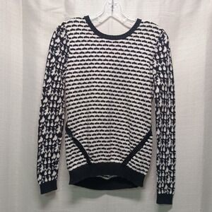 Red Saks Fifth Avenue Black‎ White Geometric Print Sweater Women's XS Open Back